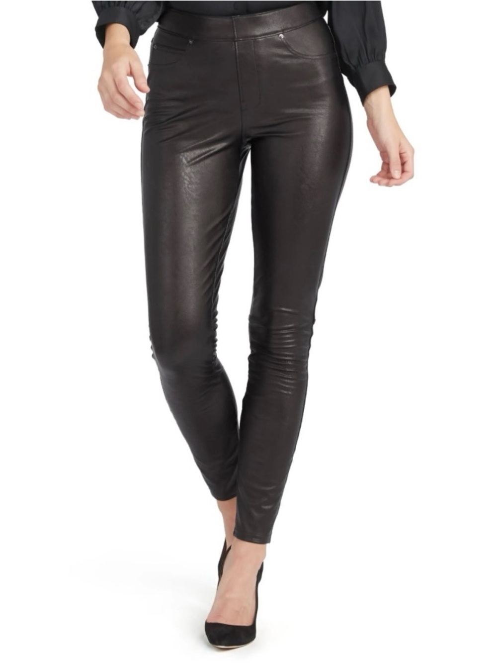 SPANX Faux Leather-Like Black Ankle Skinny
Pants Size Medium # 20282R